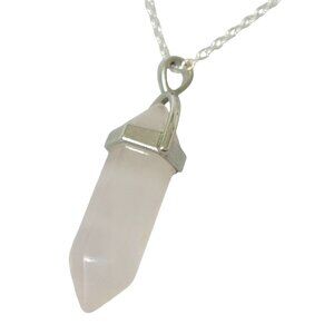 Rose Quartz Crystal Point Necklace Silver Tone Adjustable Chain Women Jewelry